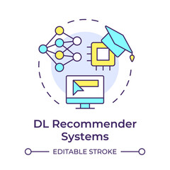 Wall Mural - DL recommender systems multi color concept icon. Deep learning, technology. Data processing. Round shape line illustration. Abstract idea. Graphic design. Easy to use article, blog post