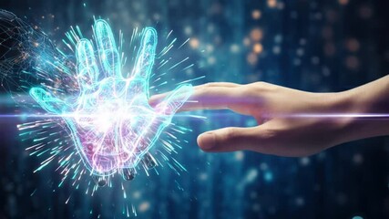 Fototapete -  robot and human hands touch big data of global network connection, future artificial intelligence