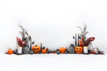 Canvas Print - Halloween pumpkin plant white background.