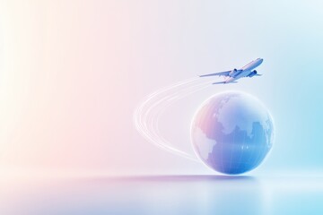 Aufkleber - An airplane creates a trail as it flies around a globe, embodying the spirit of international travel and exploration. Generative AI