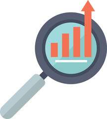Wall Mural - magnifying glass is focusing on a growing bar chart with an upward arrow, symbolizing market analysi