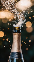 Champagne Bottle Opening with Bubbles and Sparkles