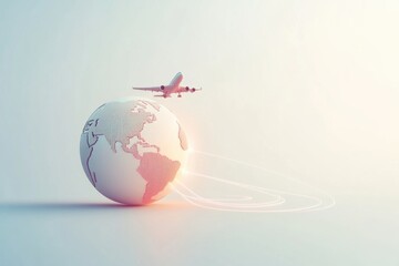 Poster - A globe is depicted with an airplane soaring above, illustrating the pursuit of international travel and exploration. Generative AI