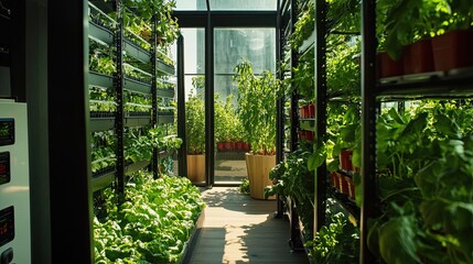 Canvas Print - Indoor Vertical Garden with Green Plants and Wood Flooring