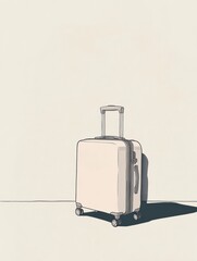 Aufkleber - The minimalist illustration features a sleek suitcase with sharp lines and a handle, casting a shadow in a softly lit space. Generative AI
