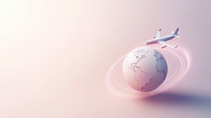 Poster - A globe with a simplistic design features an airplane creating a trail, capturing the essence of world exploration and adventure. Generative AI