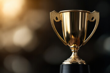 A gold cup with a black base sits on a table