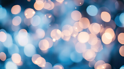 Abstract blue background with golden bokeh, festive photo background