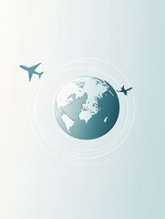 Poster - A globe features an airplane departing, illustrating the excitement of international travel and the spirit of adventure. Generative AI