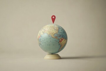 Poster - A minimalist globe displays a single location pin, effectively marking a specific destination for travel enthusiasts and explorers. Generative AI