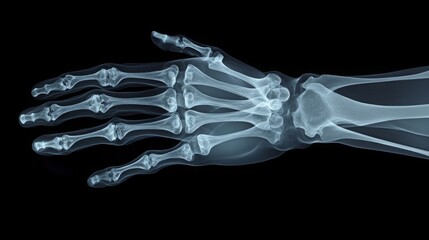 Leinwandbilder - A detailed examination of the skeletal structure of a human hand is visible, showcasing the alignment of bones and joints
