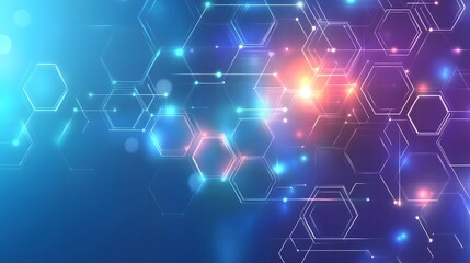Wall Mural - abstract blue and purple hexagon pattern with glowing lines and dots