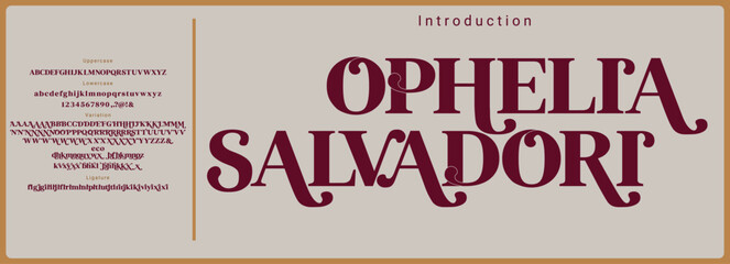 Wall Mural - luxury regular serif vector font. alphabet serif font with uppercase, lowercase, number, variation, 