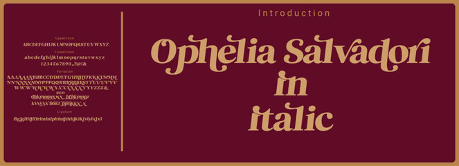 Wall Mural - luxury italic serif vector font. alphabet serif font with uppercase, lowercase, number, variation, l