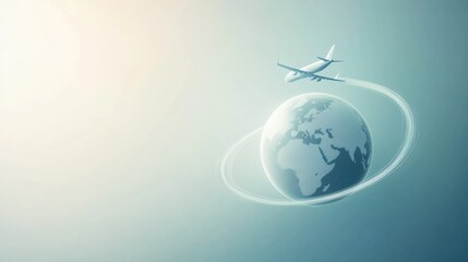 Poster - An airplane departs from a globe, drawing a trail that signifies international travel, adventure, and exploration in the sky. Generative AI