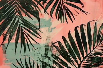 Sticker - Palm leafs nature vegetation painting.