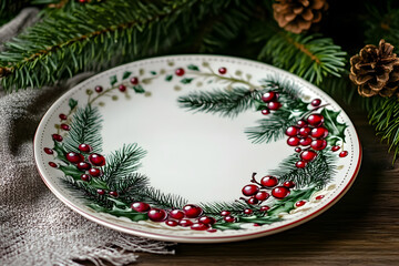 Poster - Christmas-themed plate with berry and pine design.