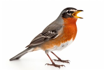 Poster - Robin bird animal beak white background.