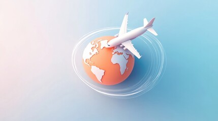 Poster - An airplane creates a curving trail around a minimalist globe, symbolizing the excitement and freedom of international travel. Generative AI