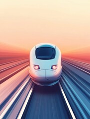 Aufkleber - A sleek train icon moves along the rails, surrounded by a vibrant sunset sky, symbolizing speed and modern travel. Generative AI