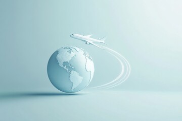 Poster - A globe features an airplane soaring above, leaving a trail, symbolizing the thrill of global exploration and journeys. Generative AI