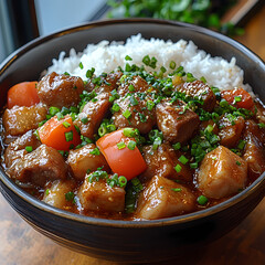 Wall Mural - Pork leg rice,Steamed rice with braised pork leg, ready to eat