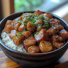 Wall Mural - Pork leg rice,Steamed rice with braised pork leg, ready to eat