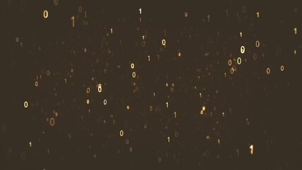 Wall Mural - 3d digital binary code data background/ animation of an abstract gold binary data code digits and nu