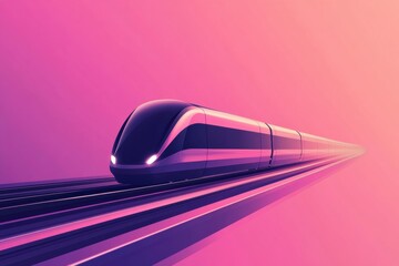 Poster - The design features a minimalist train moving smoothly along sleek tracks set against a vibrant pink sunset backdrop, emphasizing modern travel. Generative AI