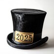 © Tanakrit - A stylish black top hat adorned with a gold '2025' tag, symbolizing celebration or a special event.