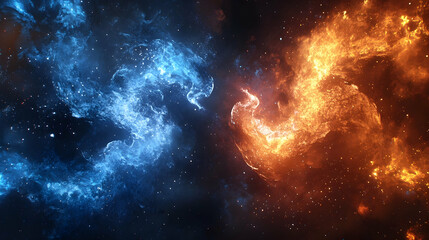 Wall Mural - abstract collision of fire and ice creating a dramatic visual of opposing forces -