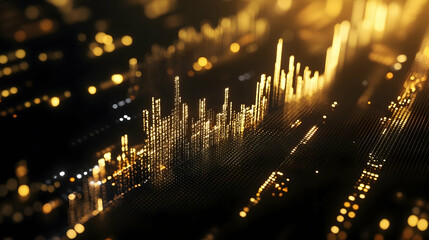 An abstract stock market graph in gold and black, representing financial growth. -ai