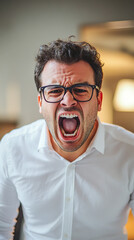 Canvas Print - Businessman Expressing Anger in Office with Dramatic Intensity  