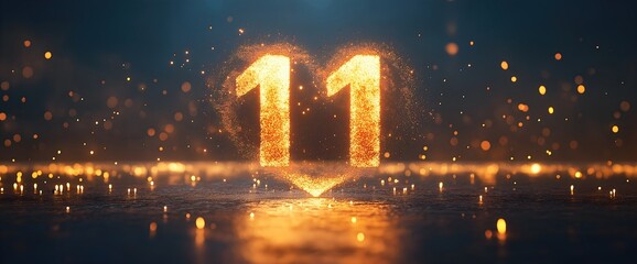 Wall Mural - Glowing number 11 on reflective surface. Singles Day celebration concept