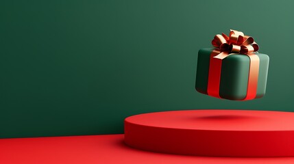 3D Rendering of a Christmas Gift Box Floating