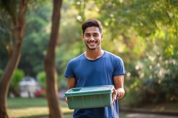 Canvas Print - Plastic box container holding smile adult.