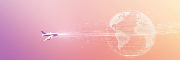 Poster - An airplane departs from a minimalist globe, creating a trail that highlights the essence of global exploration and adventure. Generative AI