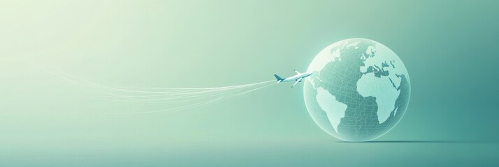 Poster - An airplane departs from a minimalist globe, creating a trail that signifies global exploration and the excitement of travel. Generative AI