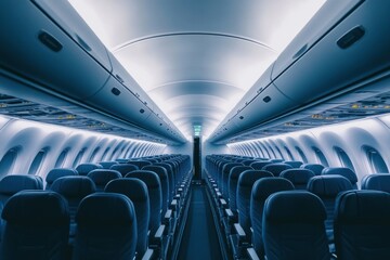 Canvas Print - Interior of a modern passenger plane aircraft airplane interior.