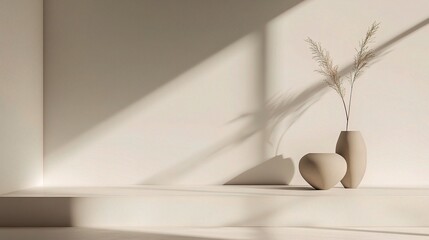 Canvas Print - Minimalist Interior with Vases and Soft Shadows