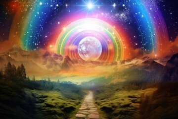 Poster - Spiritual landscape rainbow outdoors.