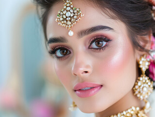 Indian Bride with make up and hairstyle background