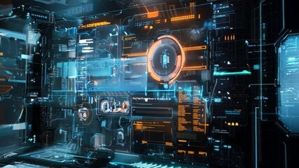 Aufkleber - AI controls various systems in the cyber world, security systems Emphasis on presenting cutting-edge technology and AI challenges