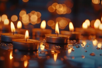 Wall Mural - Burning candles spirituality illuminated celebration.