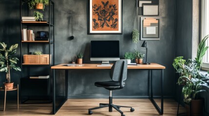 Modern Home Office Design Inspiration: Minimalist Desk Setup with Plants