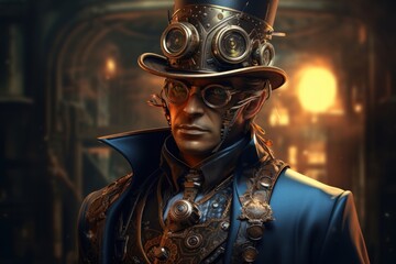 Wall Mural - Steampunk man portrait fantasy photo.