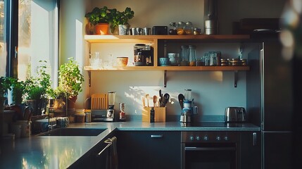 Wall Mural - Modern Kitchen with Natural Light and Greenery