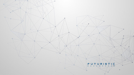 Abstract tech network connection dots and plexus lines on a white background. Digital technology and data science analysis background. Futuristic scientific wallpaper with mesh