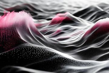 Wall Mural - A black and white image of a wave with a red and pink tint. The image has a futuristic and abstract feel to it