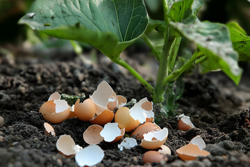 Sticker - Crushed eggs shellsaround plant as organic fertilizer at home garden and an effective barrier for snails